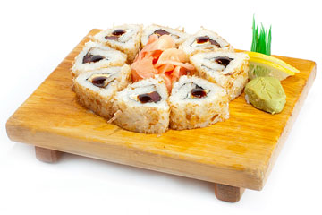 Japanese sushi on a wooden board